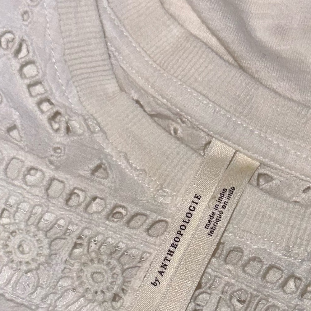 By Anthropologie Sustainable Embroidered Eyelet Lace Boho White Feminine Tank - Picture 8 of 11